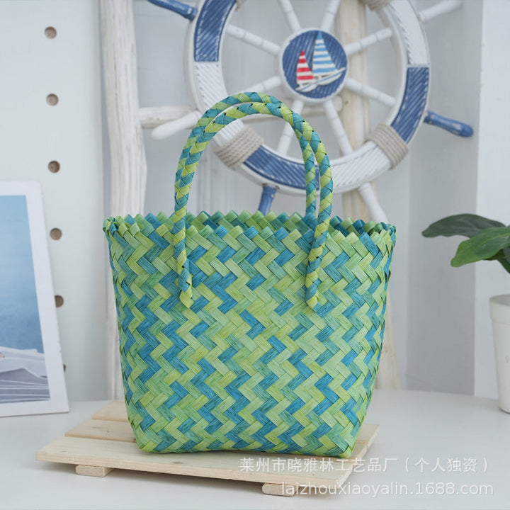 Braided tote bag with wooden handles Kalsten