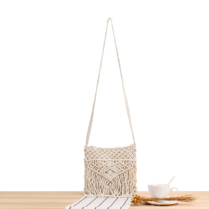 Macramé shoulder bag with fringed decoration Kalsten