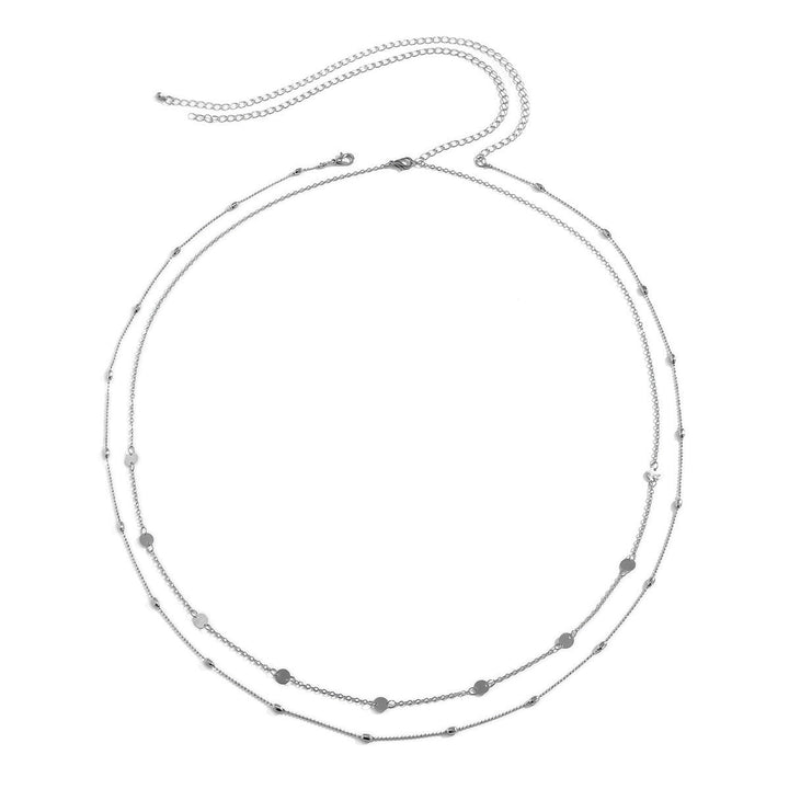 Double Layered Sleek Silver Chain Necklace Kalsten