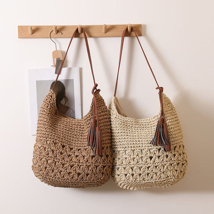 Handcrafted Shoulder Bag Made of Braided Natural Material Kalsten