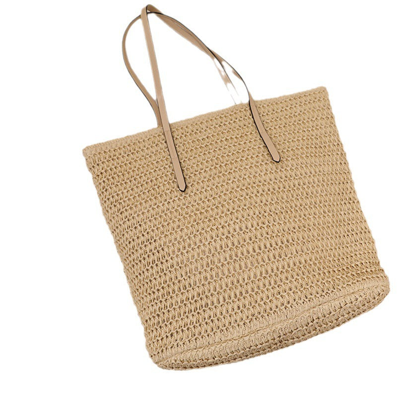 Braided shopping bag with elegant leather handles Kalsten