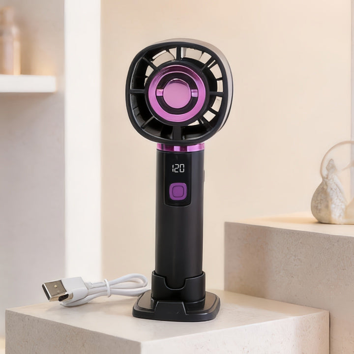 Women's Portable Hand Fan with LCD Temperature Display and USB Charging Function Kalsten