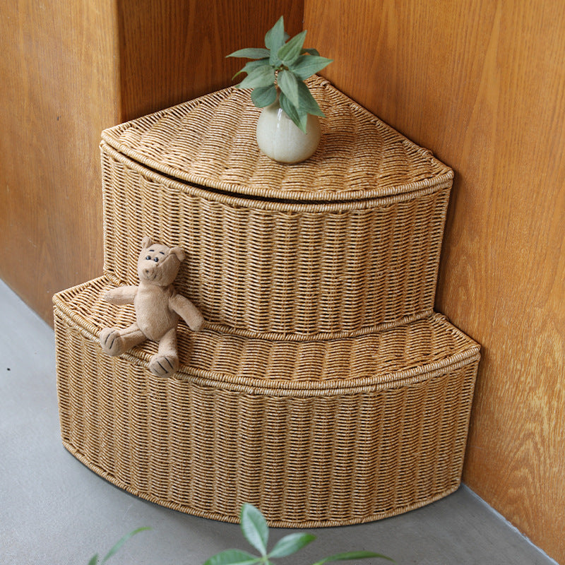 Corner Woven Storage Basket with Lid Kalsten