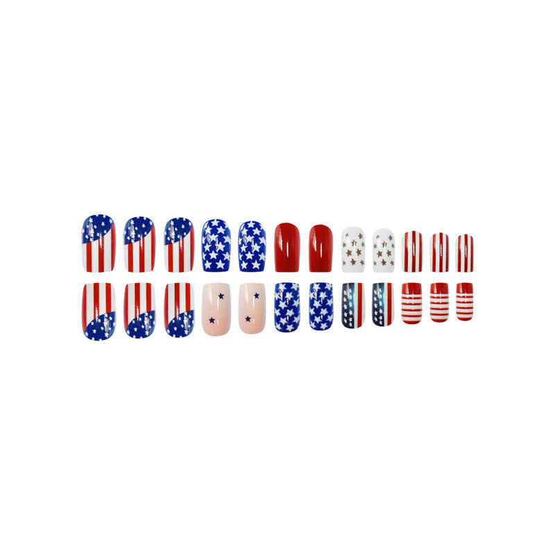 Women's nan patriotic press-on manicure set with mixed star and stripe coffin and square artificial nails Kalsten