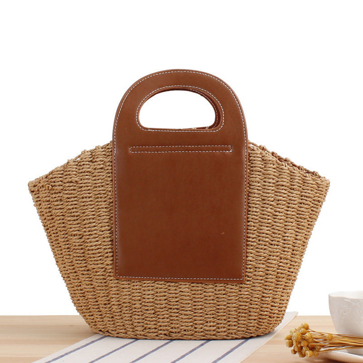 Natural raffia tote bag with elegant leather accents Kalsten