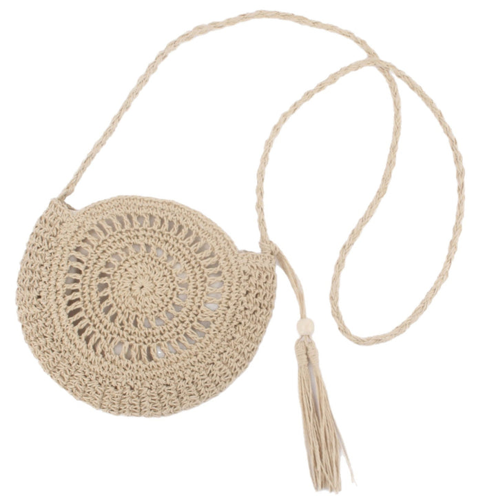 Hand-knotted round shoulder bag made of natural materials Kalsten