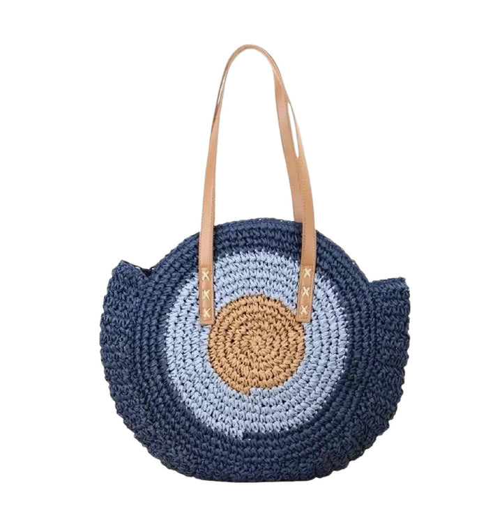 Braided basket bag with unique round design and elegant shoulder straps Kalsten