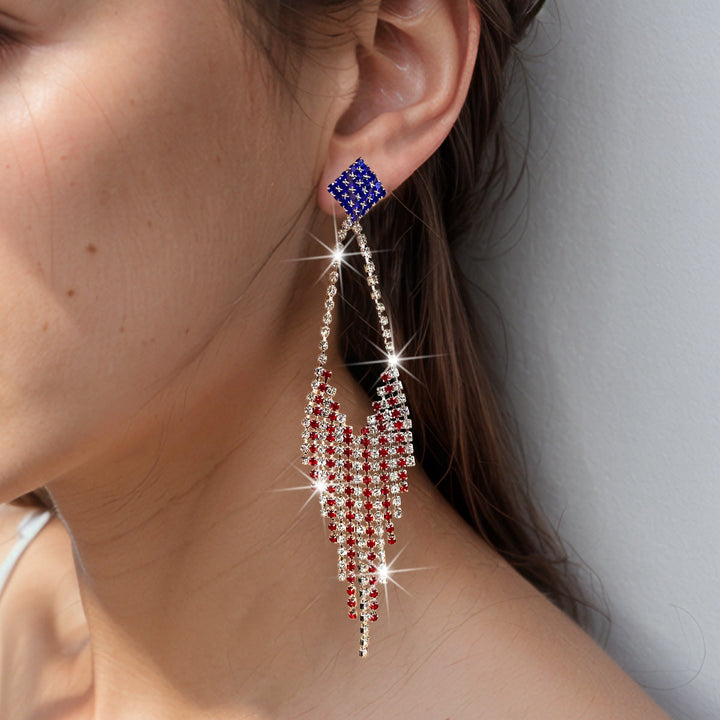 Women nano sparkling statement earrings with long rhinestone tassels Kalsten