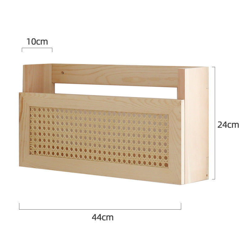 Wall shelf made of untreated wood with rattan inserts Acalora