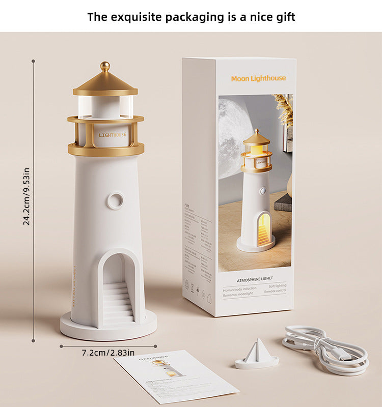 Moonlight Lighthouse Projection Lamp Ambient Night Light Bluetooth Speaker Remote Motion-Sensing Table Lamp | Kalsten