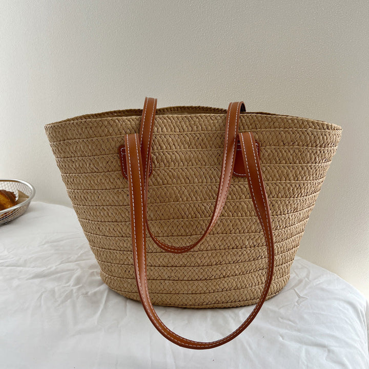 Handcrafted straw bag with elegant leather handles Kalsten