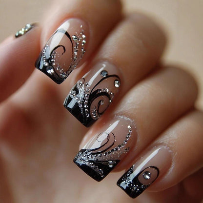 Artificial nails in a playful flower design with glittering accents Acalora