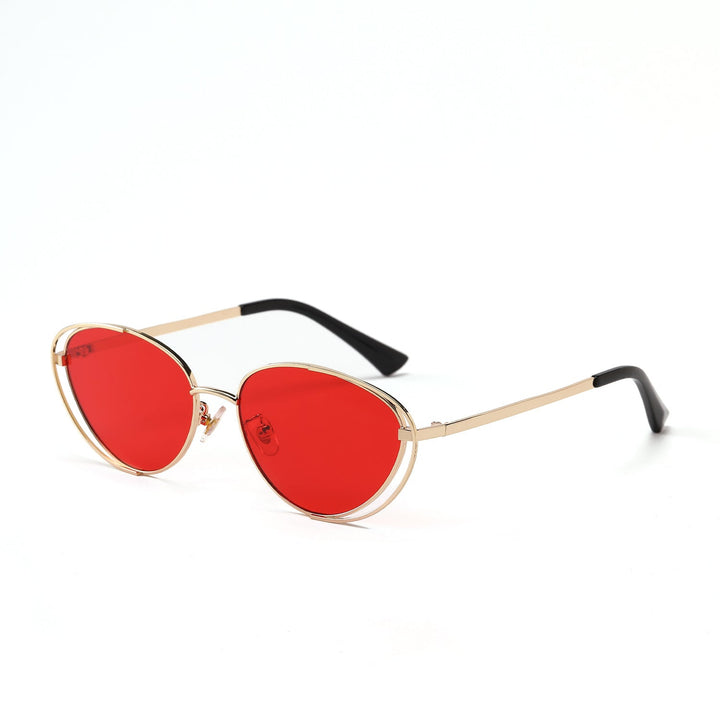 Ladies geometric sunglasses with red lenses and elegant metal frame Kalsten