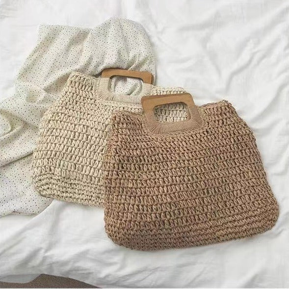 Handmade tote bag with wooden handle Kalsten