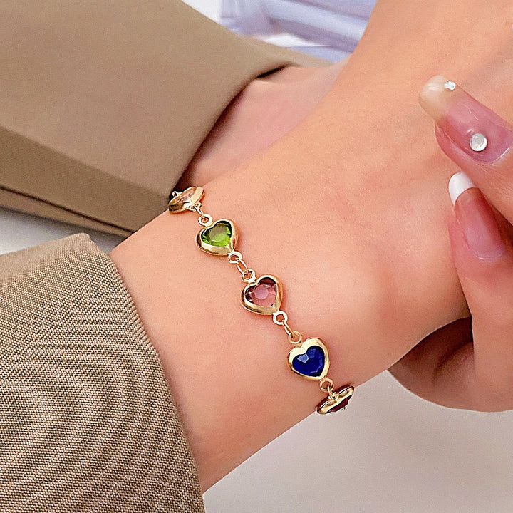 Heart-Shaped Gemstone Charm Bracelet Kalsten