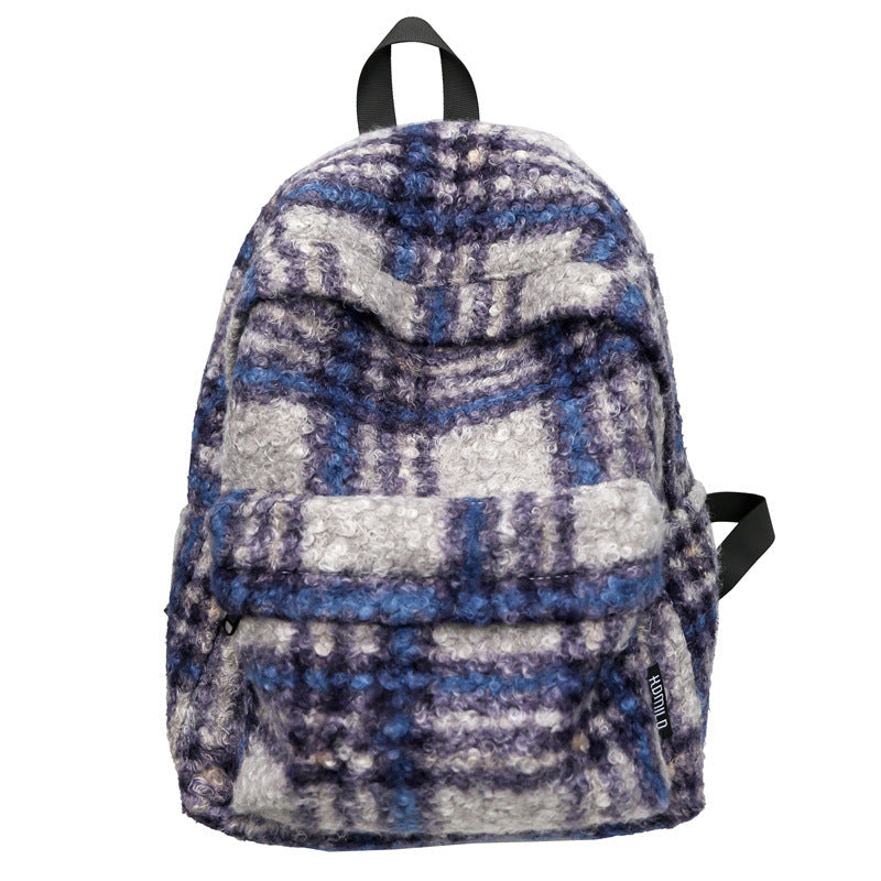 Cozy Fleece Checkered School Backpack Kalsten