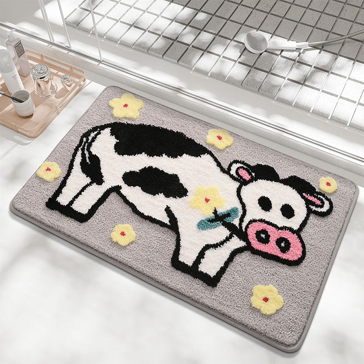 Playful Cow-Themed Bath Mat