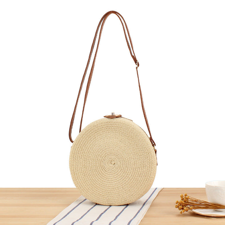 Round Basket Bag with Elegant Leather Handle Kalsten