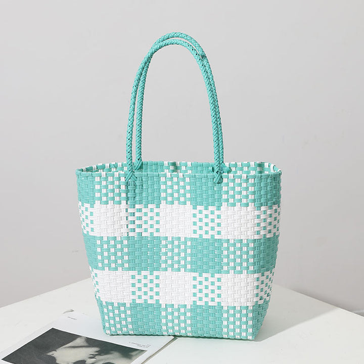 Handmade basket bag in modern check pattern Kalsten