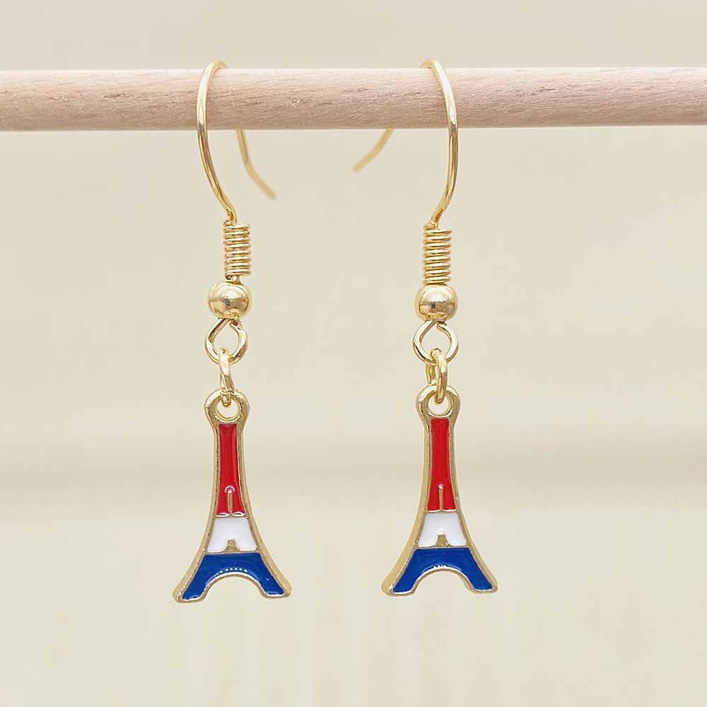 Women's filigree drop earrings with enameled flag pendants and metal hook closure Kalsten