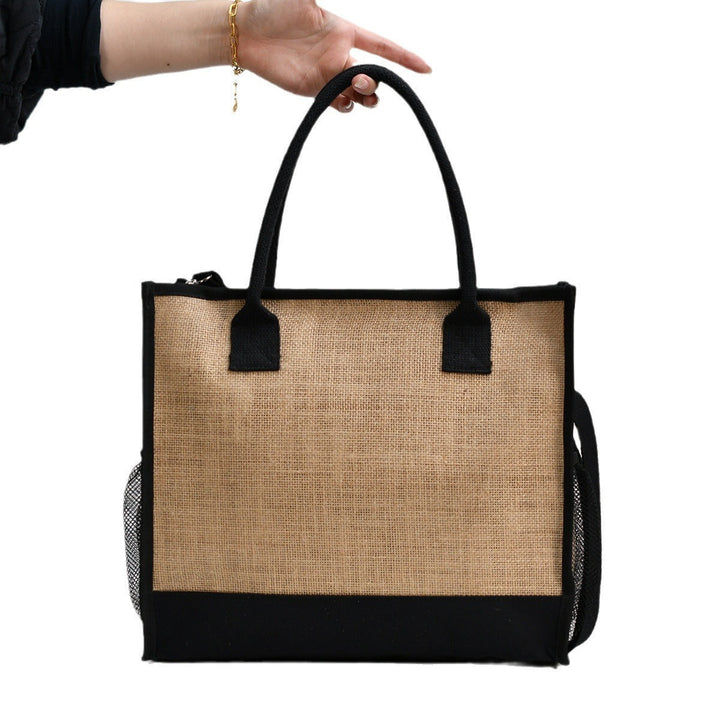 Spacious shopping bag made of sturdy jute with mesh side pockets Kalsten