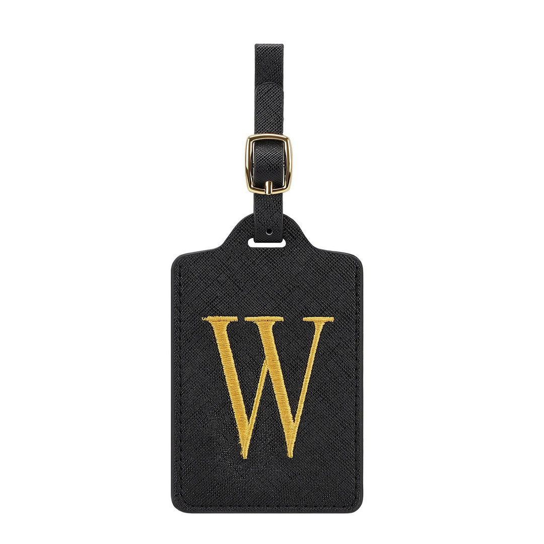 embroidered initial monogram leather luggage tag with adjustable buckle strap Kalsten