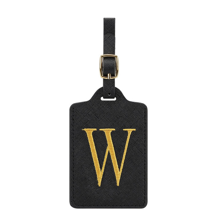 embroidered initial monogram leather luggage tag with adjustable buckle strap Kalsten