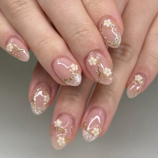 Floral Embellished Press-On Nail Set Acalora