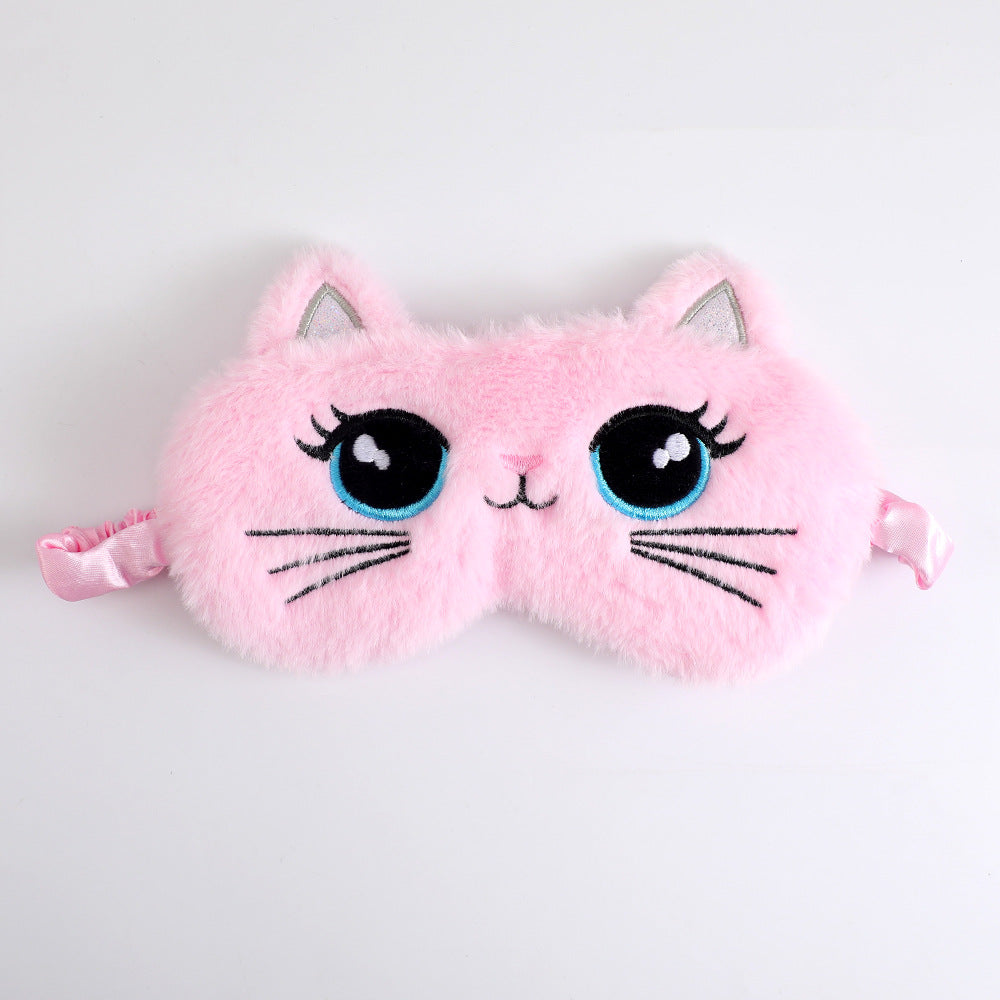 Women's cozy sleep mask in cat shape with embroidered face, soft plush ears, and adjustable satin ribbon Kalsten