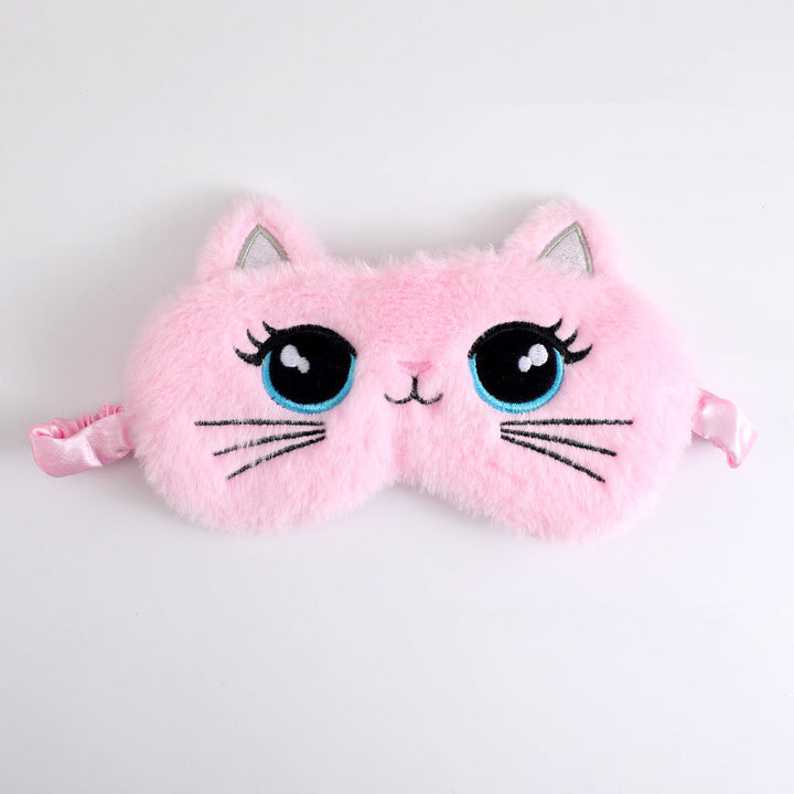 Women's cozy sleep mask in cat shape with embroidered face, soft plush ears, and adjustable satin ribbon Kalsten