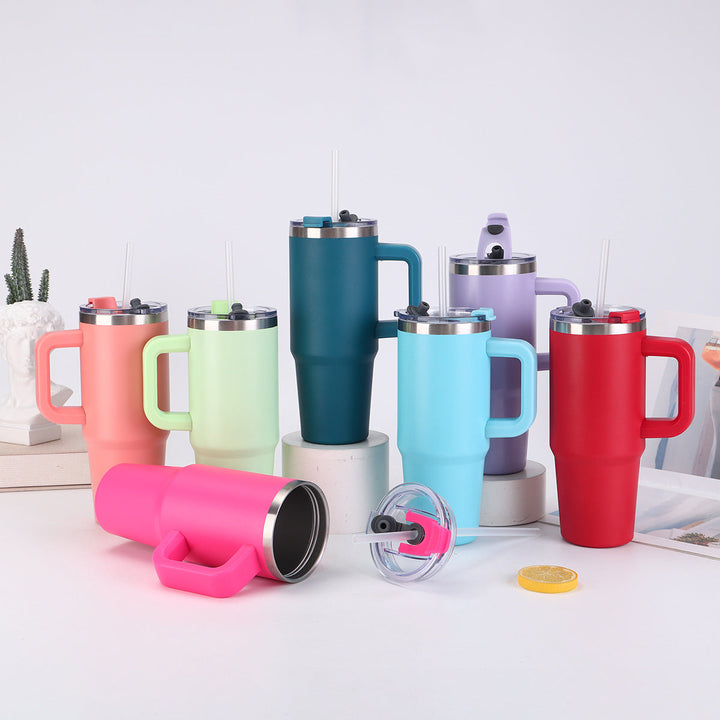 Ladies insulating cup with practical handle and straw Kalsten