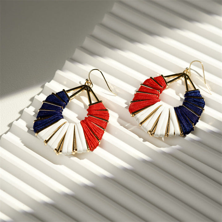 Ladies handmade Boho hoop earrings with textile wrap and bead application Kalsten