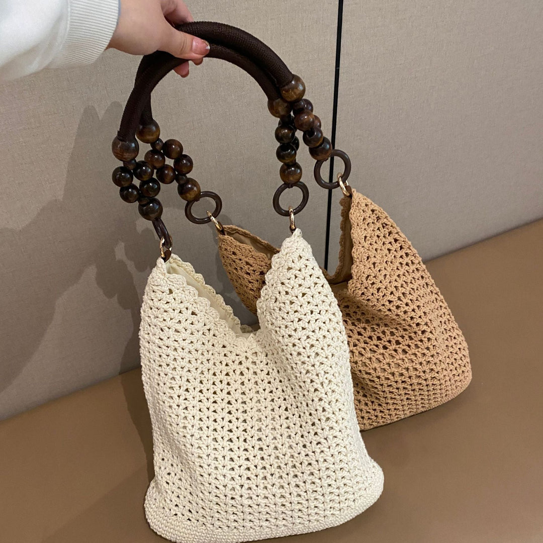 Hand-knotted bucket bag with wooden handles Kalsten