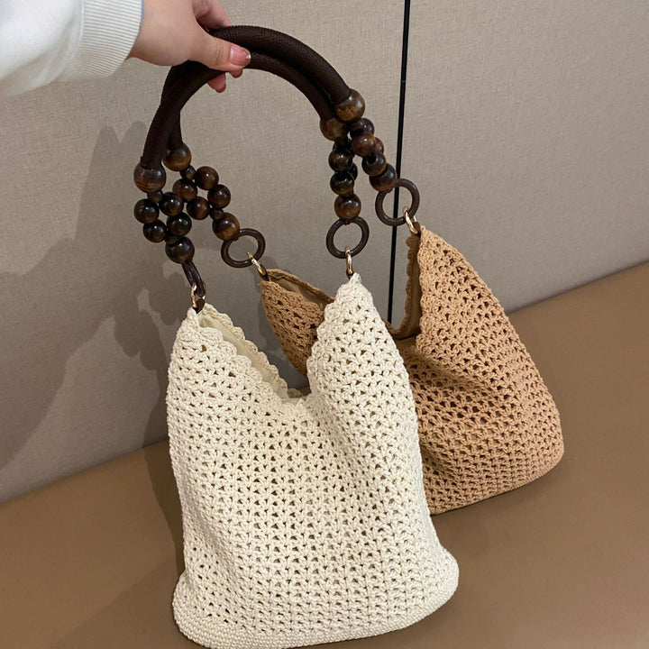 Hand-knotted bucket bag with wooden handles Kalsten