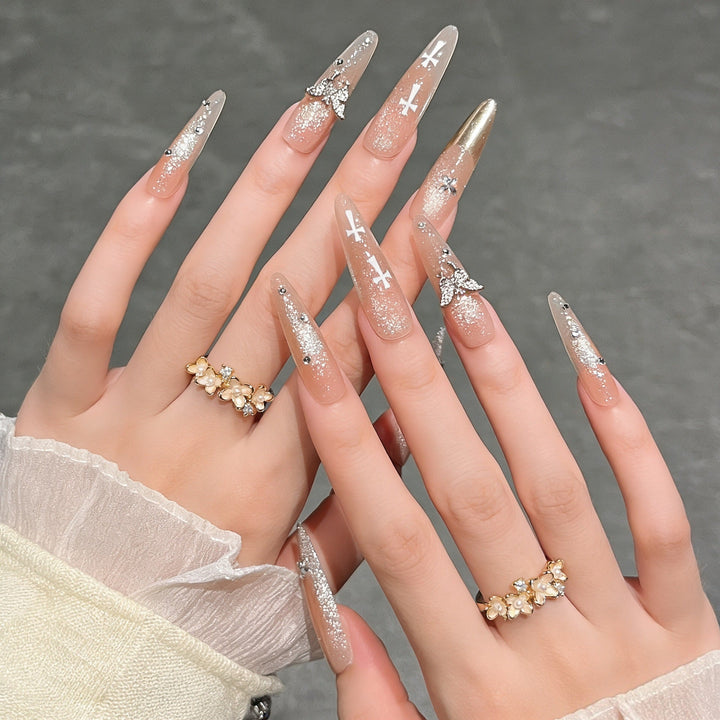 Elegant Stiletto Press-On Nail Extensions with Gem Accents Kalsten