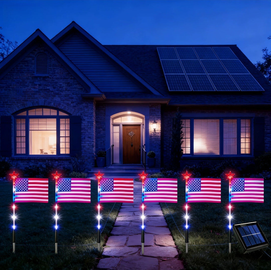 Unisex solar-powered ground spikes with mini flags and glowing star LEDs Kalsten