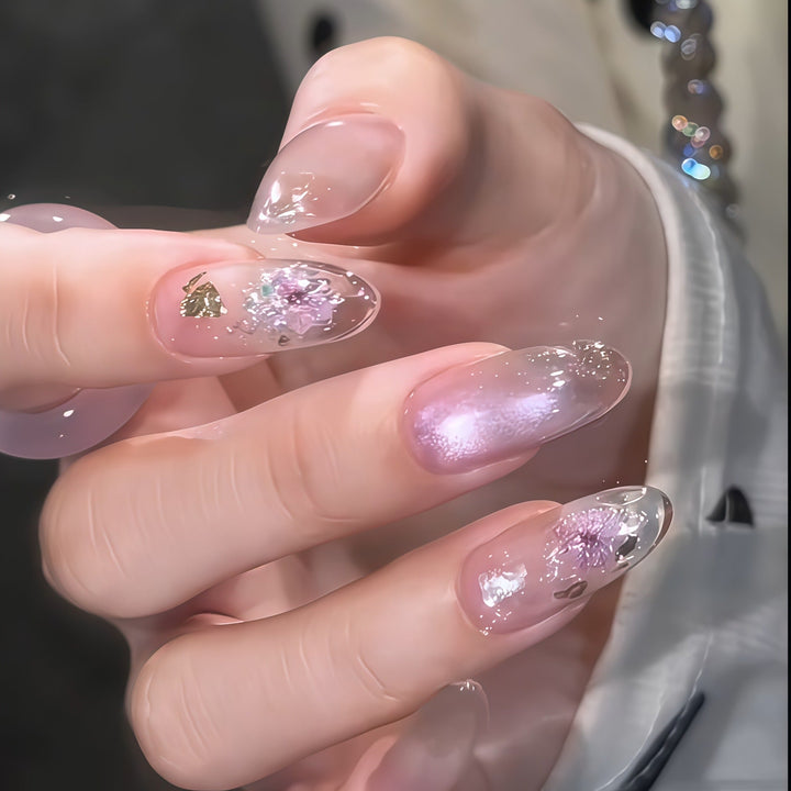 Artificial nails with glamorous glitter and flower design Kalsten