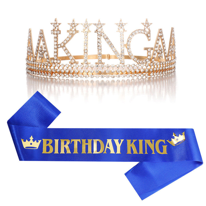 Ladies Glittering Birthday Crown with a Regal "Birthday King" Sash Set Kalsten