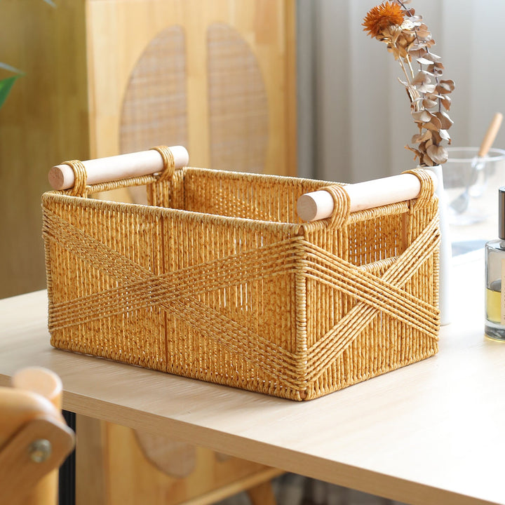 Unisex Functional Storage Basket with Ergonomic Wooden Handles Kalsten