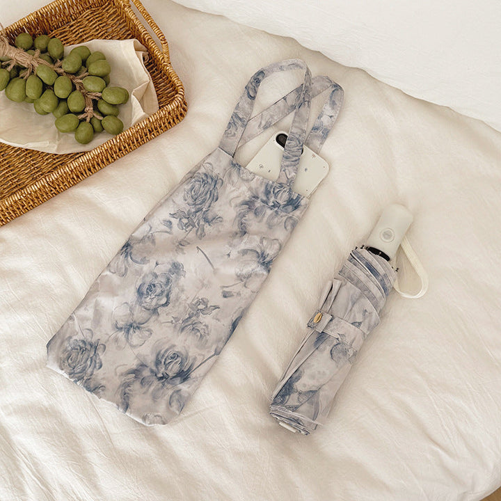 Ladies Foldable Umbrella with Floral Patterns and Carry Bag Kalsten