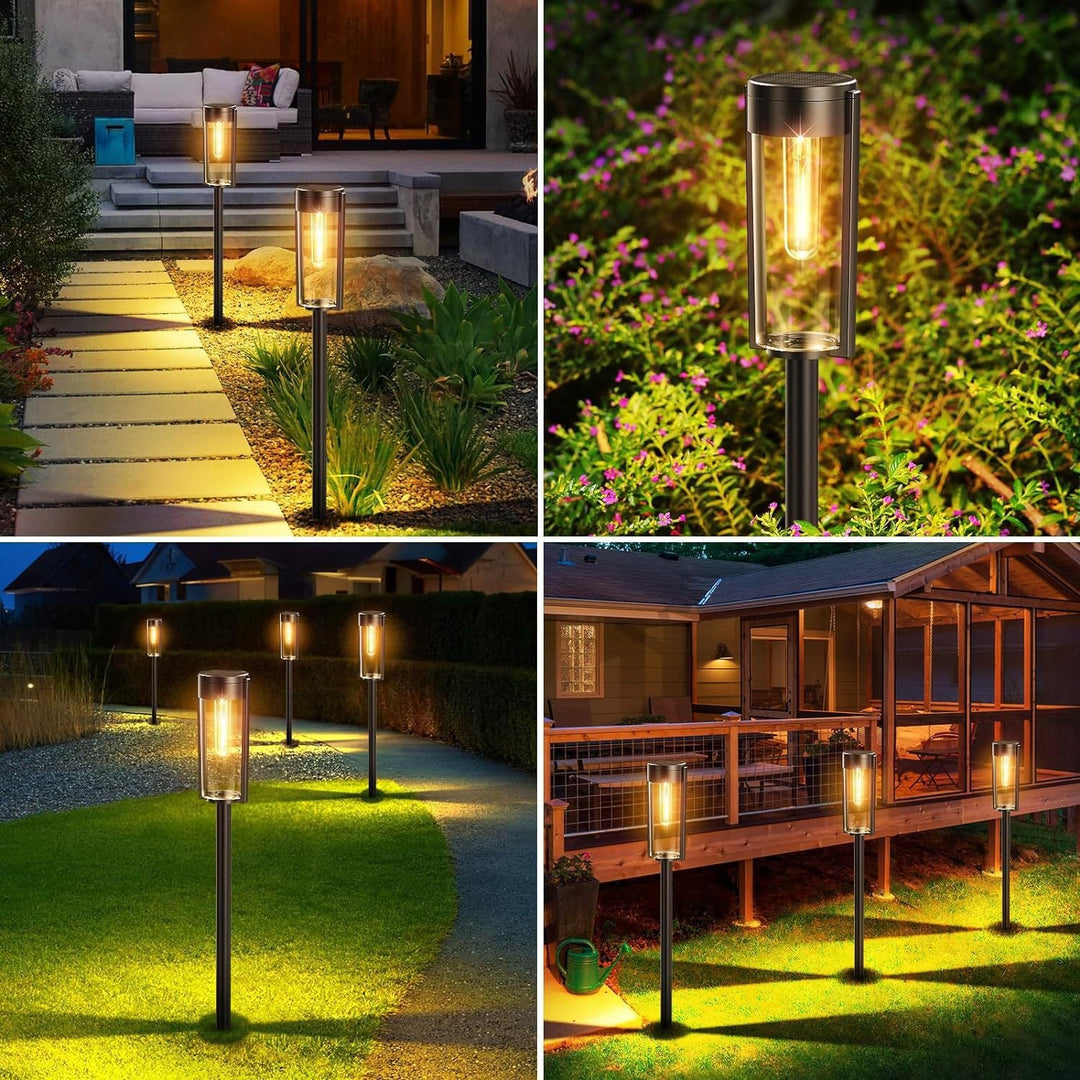 Weatherproof Garden Post Lantern With Vintage Filament-Style Bulb And Tempered Glass Panels Kalsten