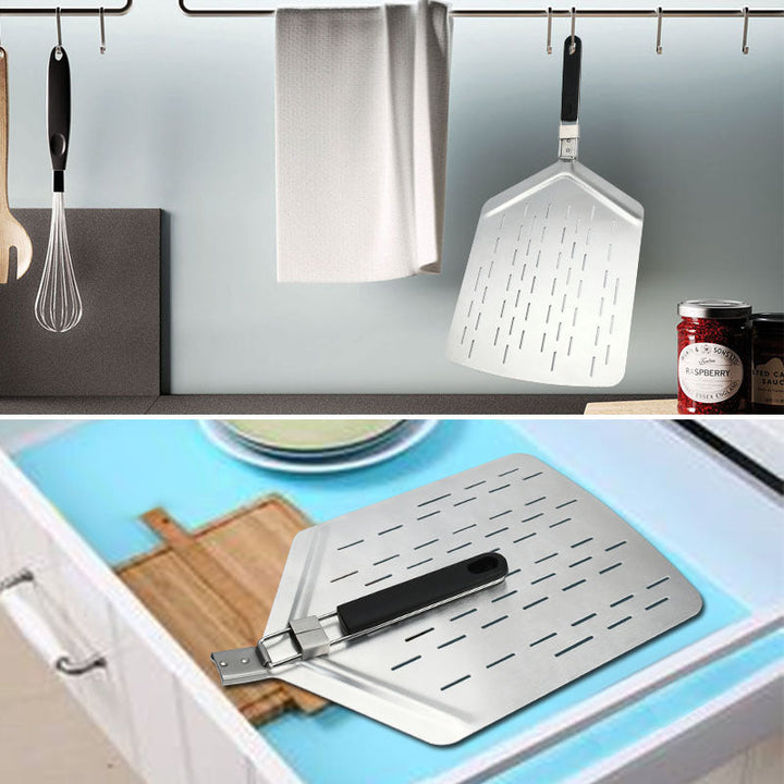 perforated stainless steel foldable pizza peel with ergonomic non-slip handle Kalsten