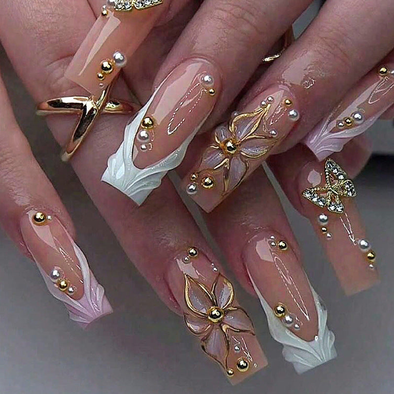 Decorative Press-On Nail Art Set with Crystal Accents Acalora