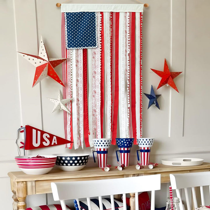 Unisex nan patriotic tasseled fabric wall hanging with star ornaments Kalsten