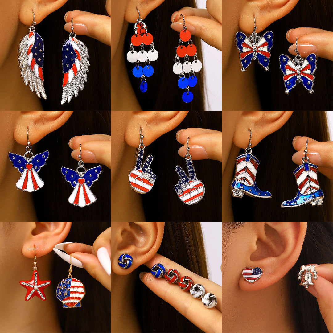Women's nan patriotic novelty dangle hook earrings with laser-printed wooden fireworks charm Kalsten