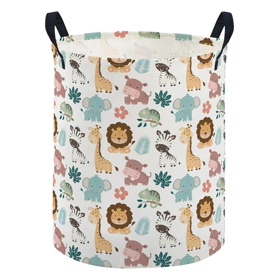 Collapsible Round Fabric Laundry Hamper With Butterfly Print Reinforced Carry Handles Waterproof Liner