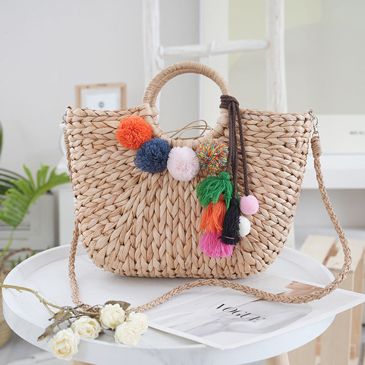 Basket bag with colorful pompons Kalsten