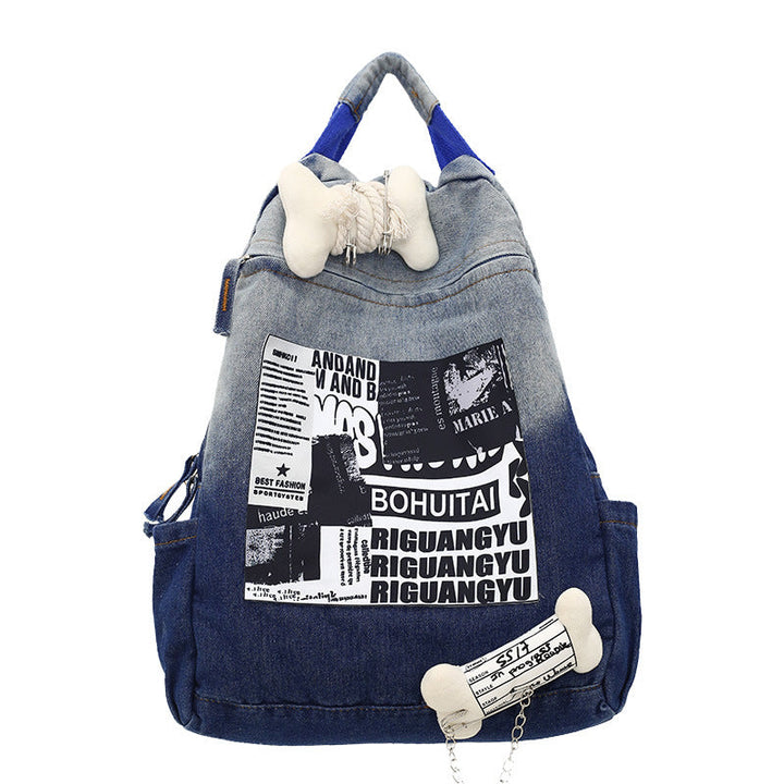 Creative Graphic Print Denim School Backpack Kalsten