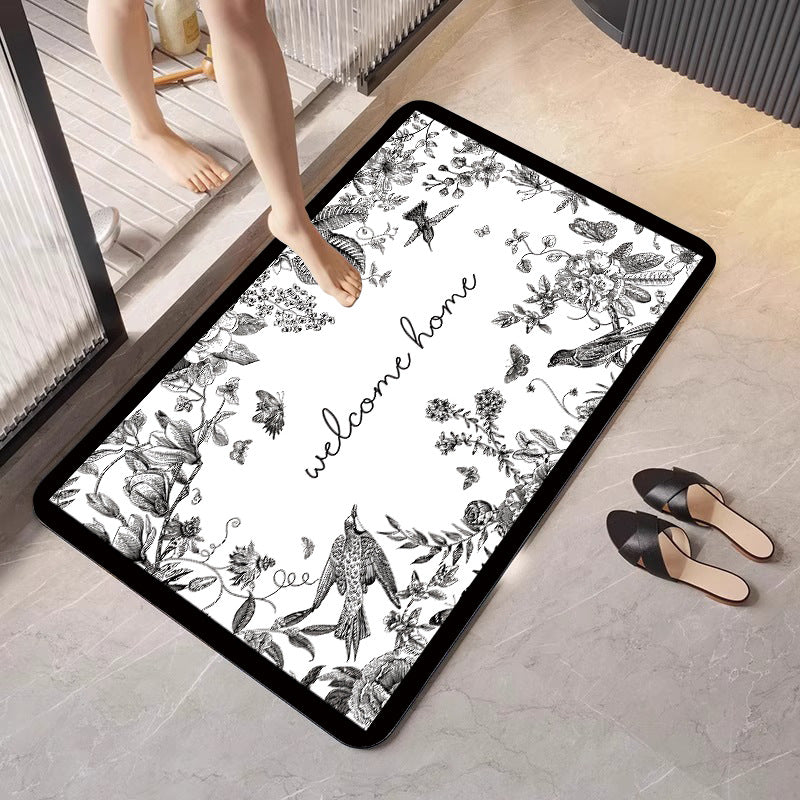 Floral Design Absorbent Bathroom Mat Acalora