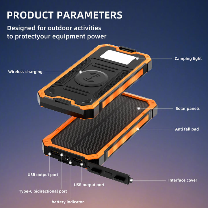 Portable Solar Power Bank with Fast Charging Function and Wireless Charging Adapter Kalsten